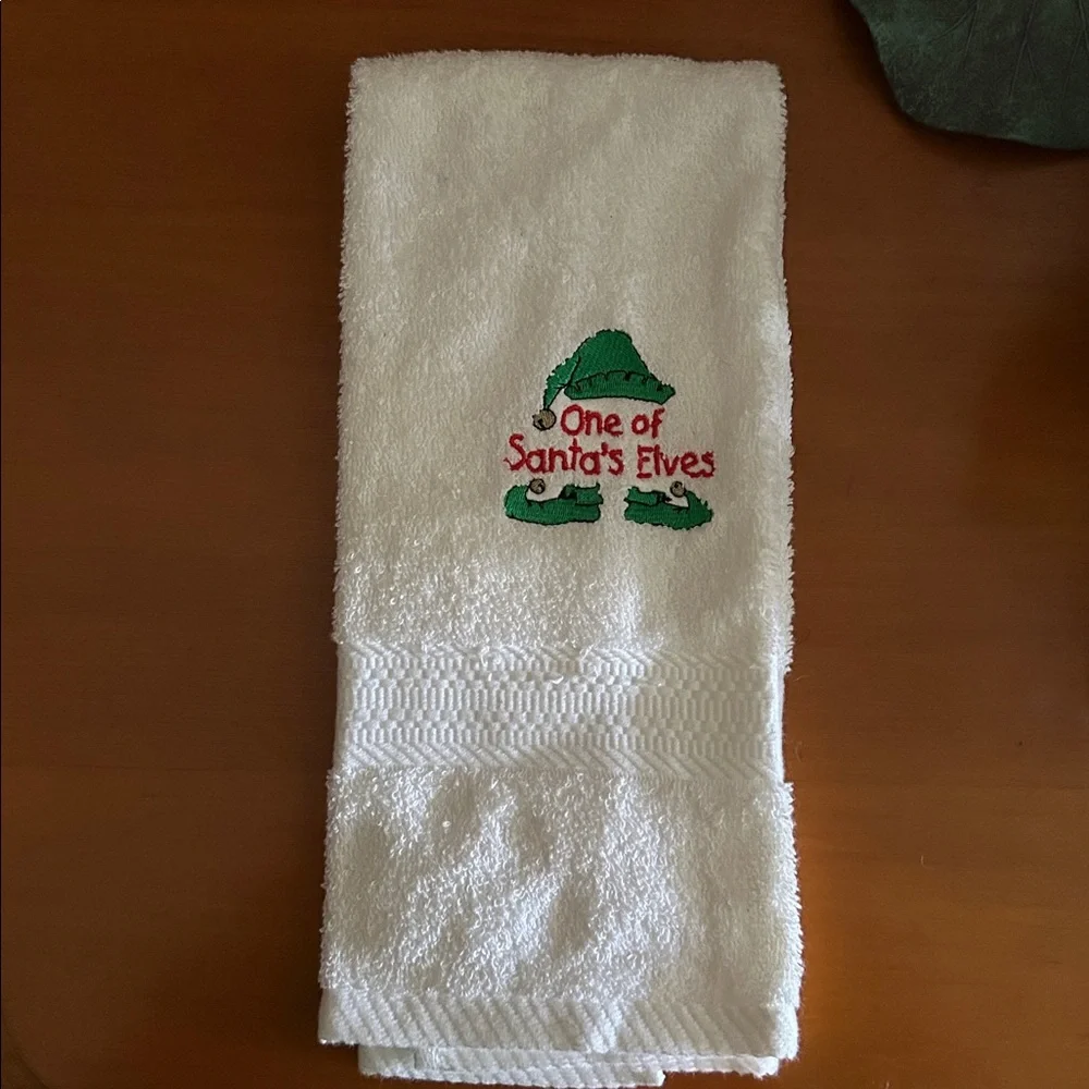 White Christmas Hand Towel with Elf Design